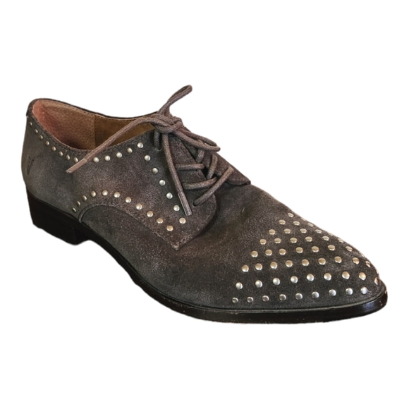 Frye Gray Studded Lace Up Pointed Toe Suede Shoes Size 7.5 - Picture 1 of 9